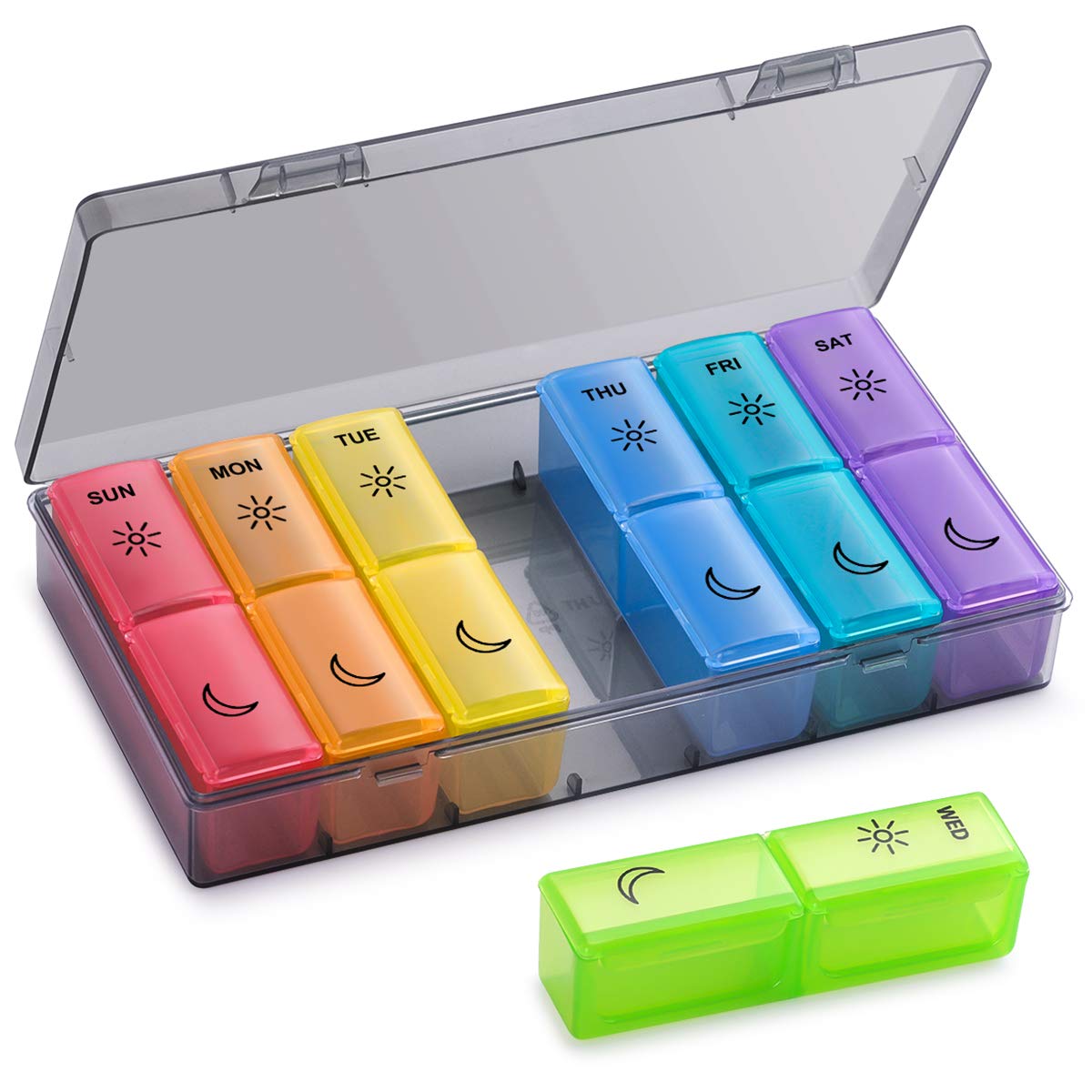 BUG HULL Organizador de pastillas dos veces al día, gran capacidad para vitaminas
