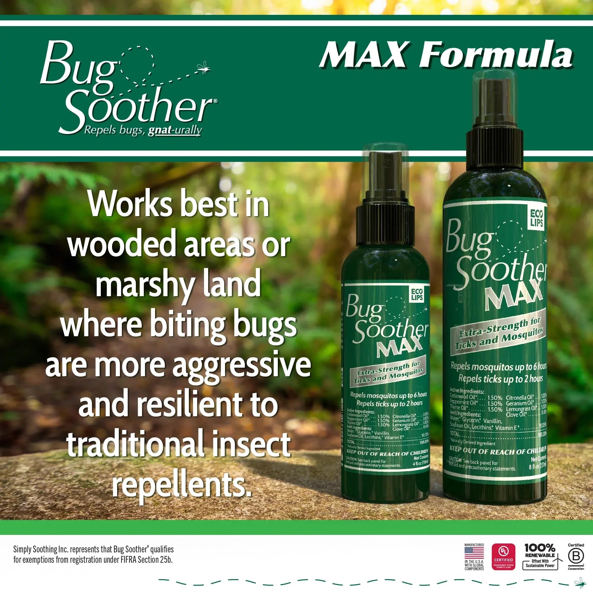 Bug Soother MAX, botellas de 4 oz: repelente natural para mosquitos.