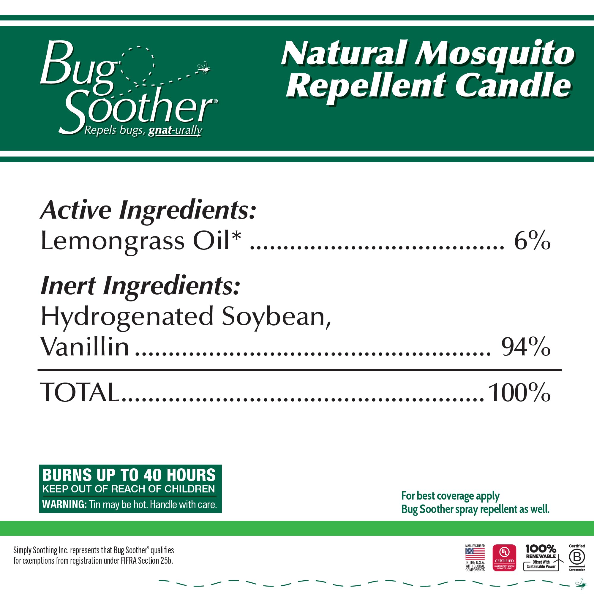 Vela Bug Soother para camping, aroma lemongrass y vainilla.