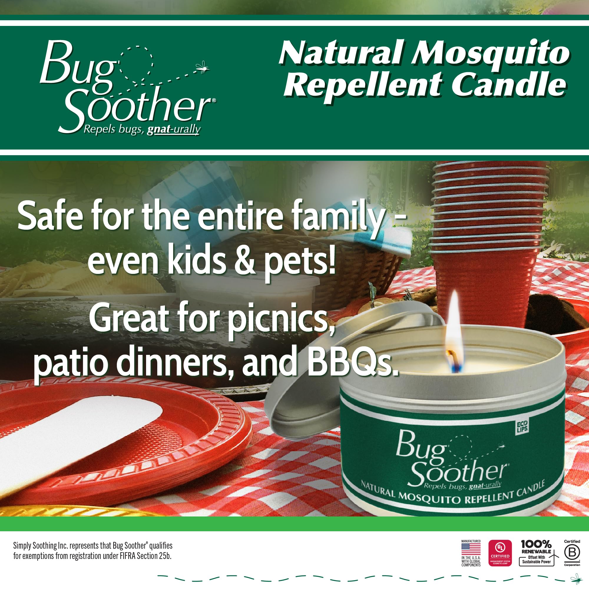 Vela Bug Soother en formato doble, práctico para exteriores.