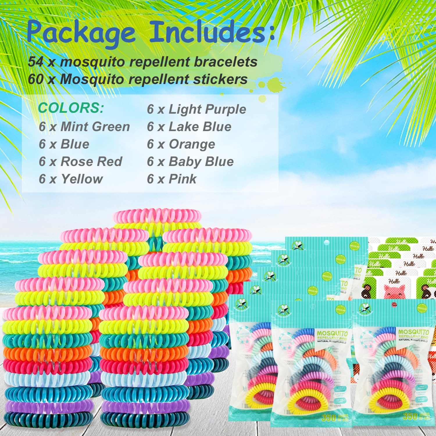Parches Sonrisa BuggyBands para mosquitos, 60 unidades para uso repetido