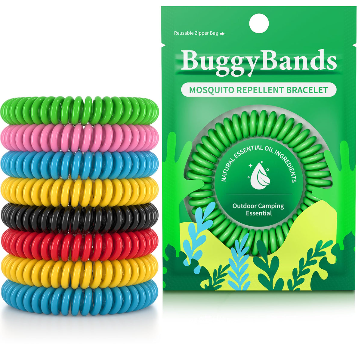 Pulseras BuggyBands antimosquitos 12-pack para exteriores.
