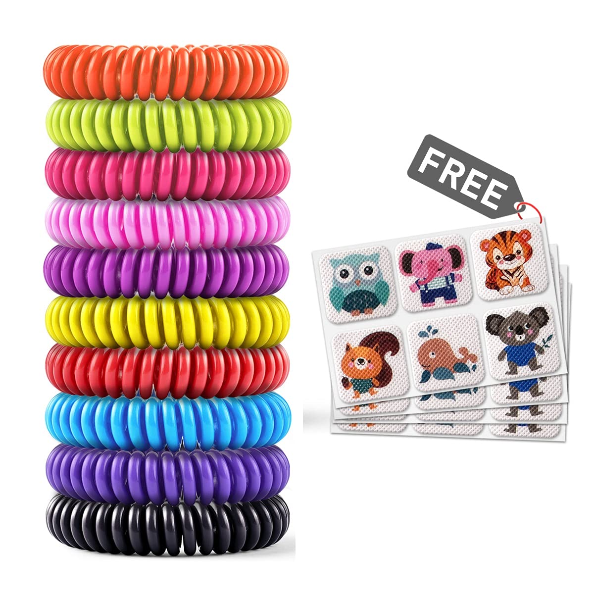 Pulseras BuggyBands antimosquitos en colores brillantes para actividades al aire libre.
