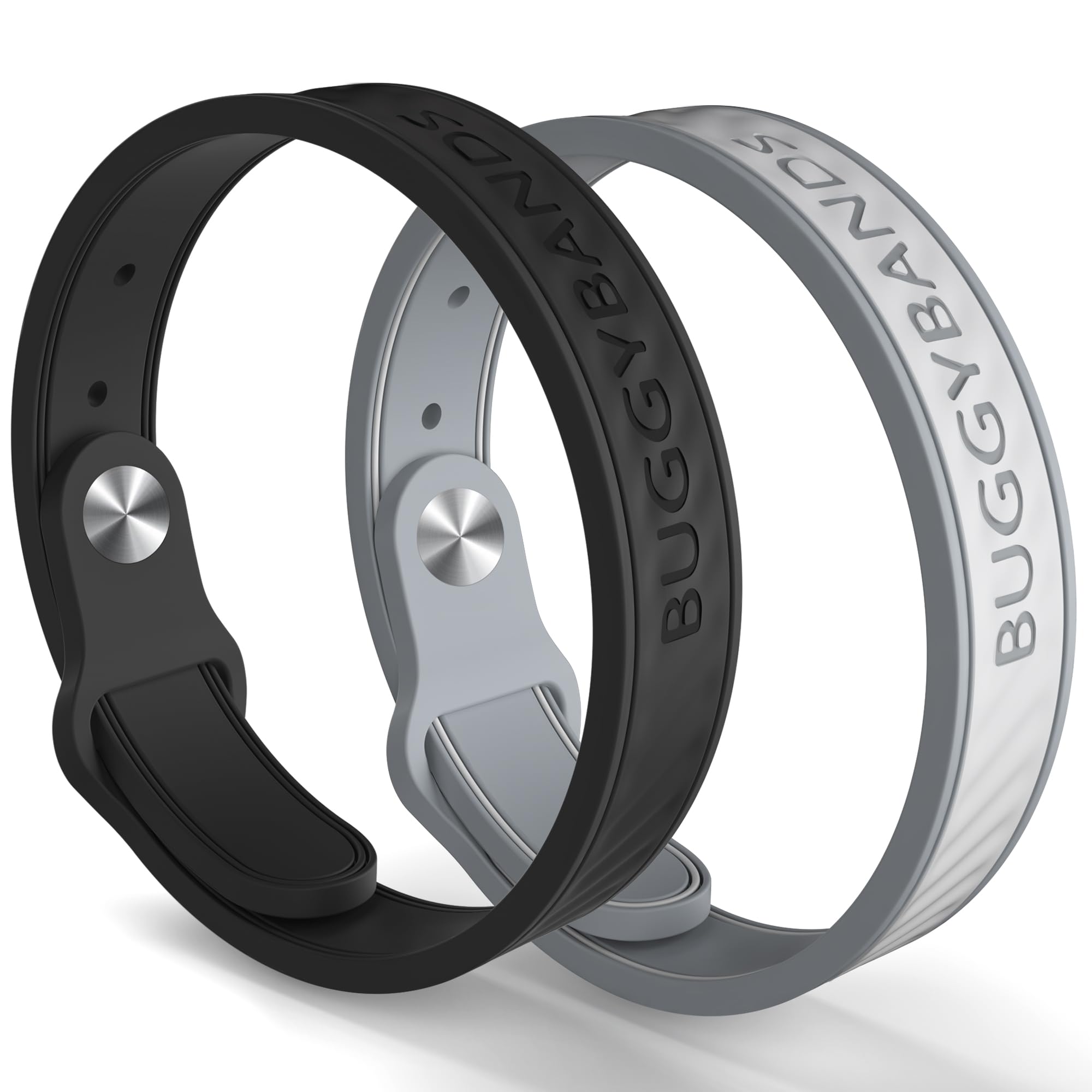 BuggyBands pulseras repelentes mosquitos 2-pack negro gris para toda la familia.