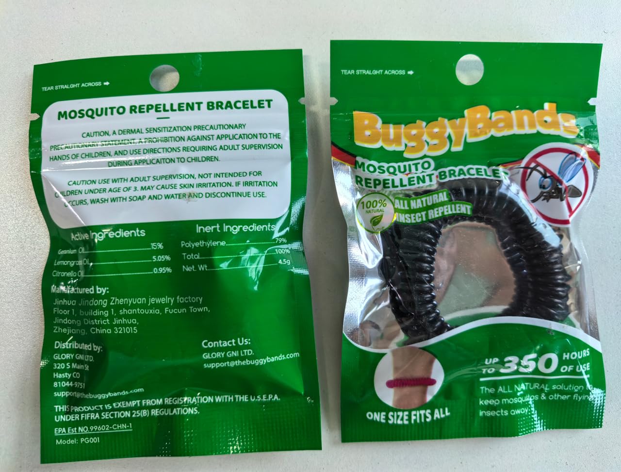 Pulseras BuggyBands resistentes al agua para actividades húmedas.