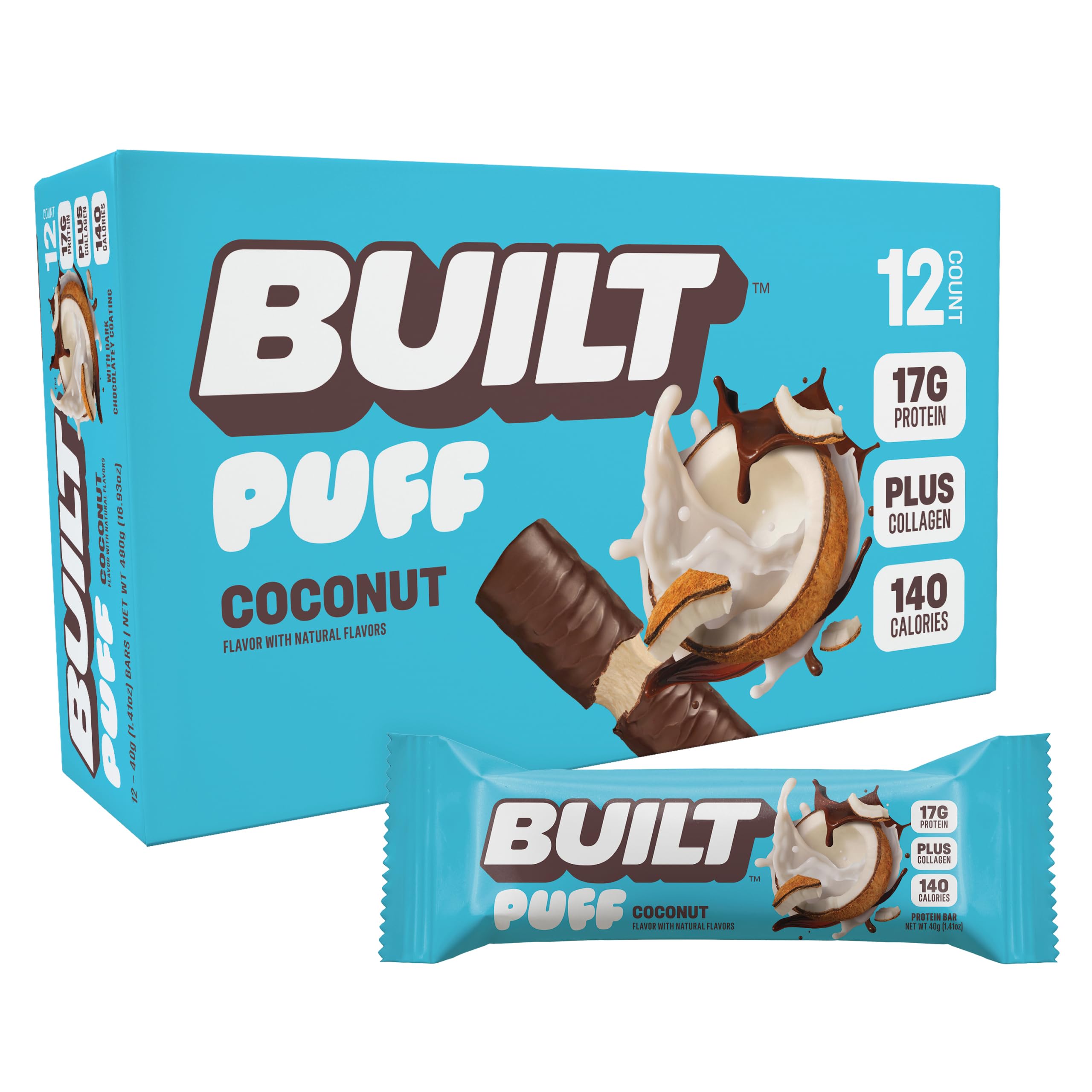 Built Bar Puff barra coco detalle, textura suave y sabor agradable