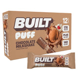 Barra BUILT BAR PUFF chocolate batido, proteína de alta calidad para energía diaria.
