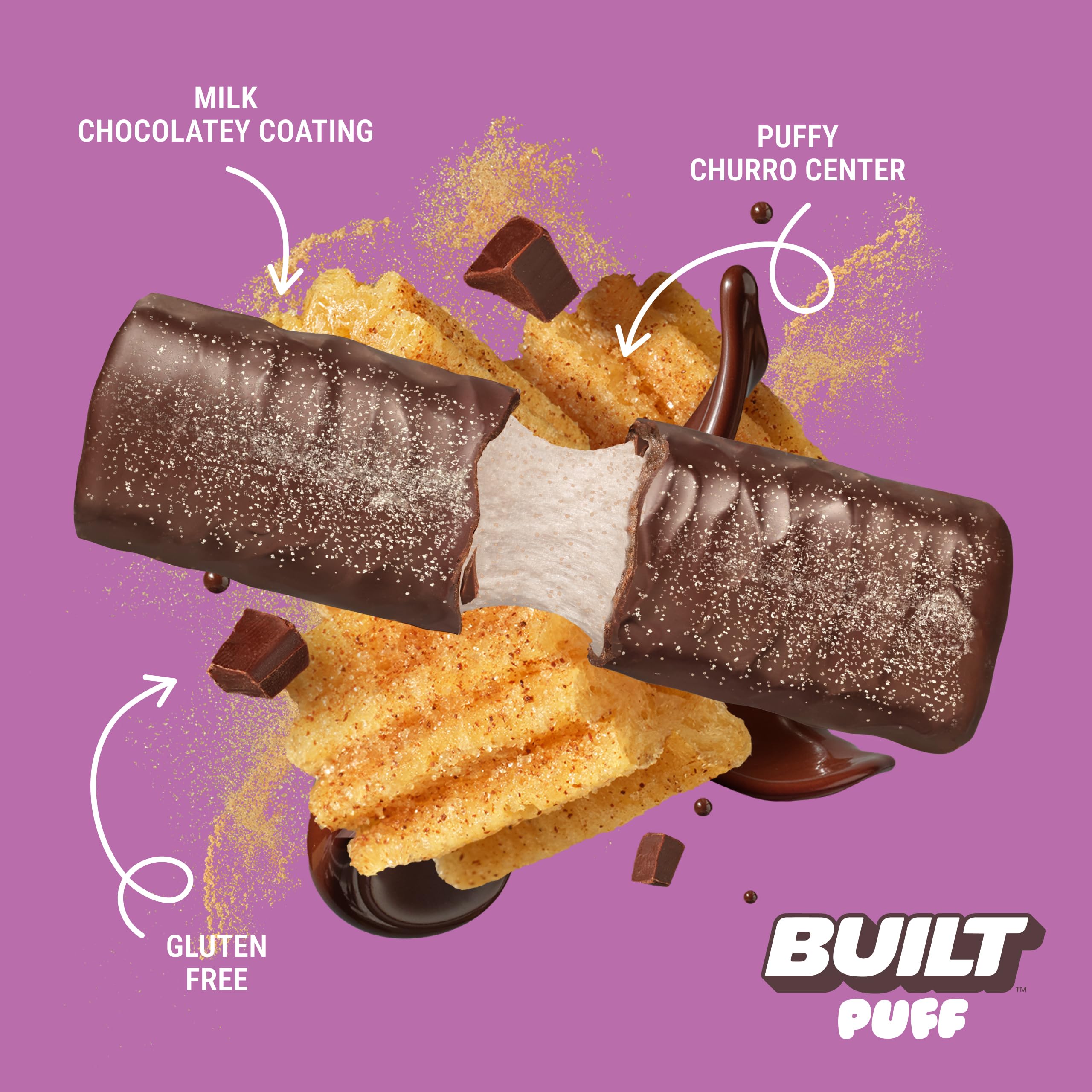 BUILT Bar Puff Churro: 17 g de proteína con colágeno en cada barrita.