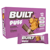 BUILT Bar Puff Churro: empaque práctico para llevar, snack proteico conveniente.