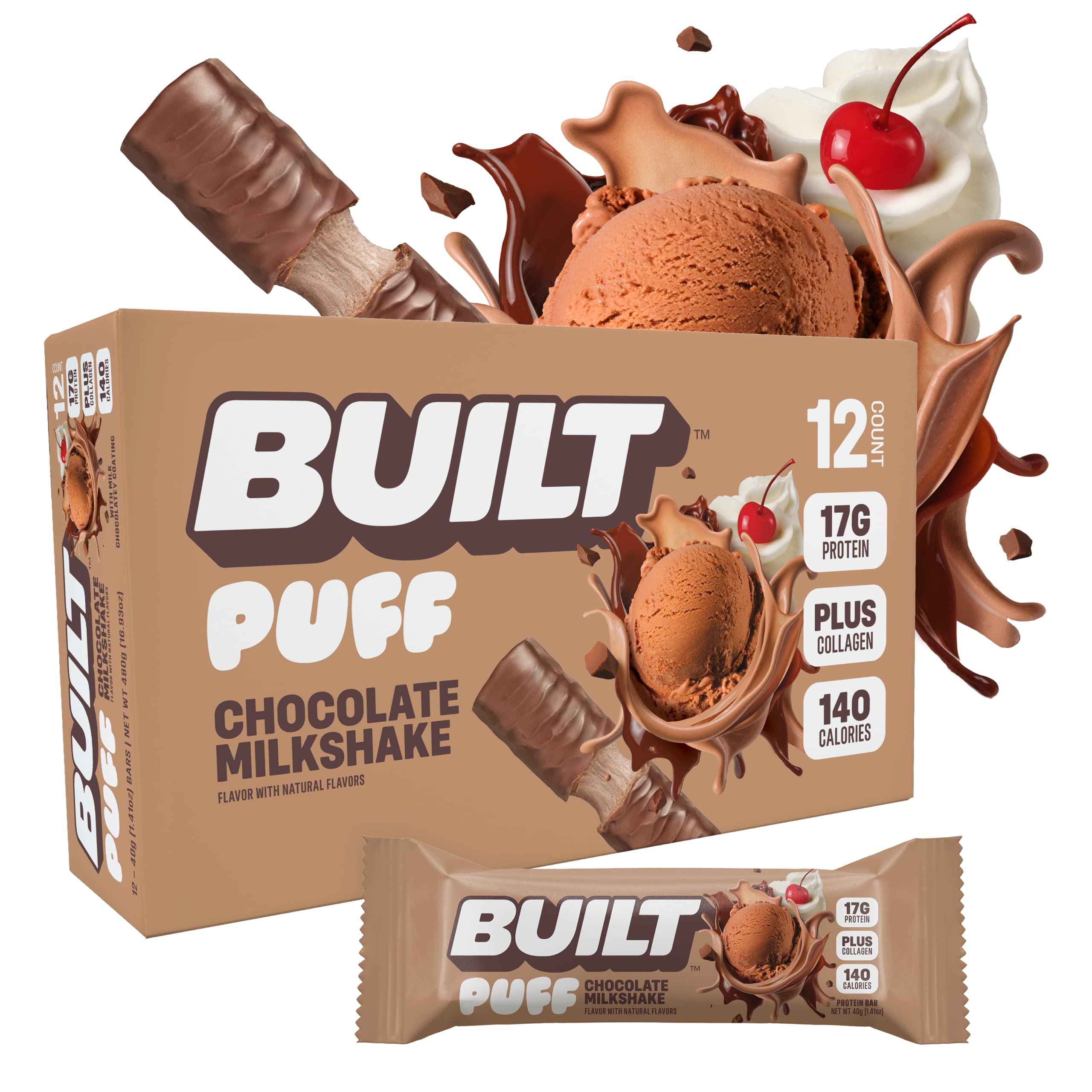 BUILT BAR PUFF con colágeno en cada bocado, cuidado para cabello y piel.