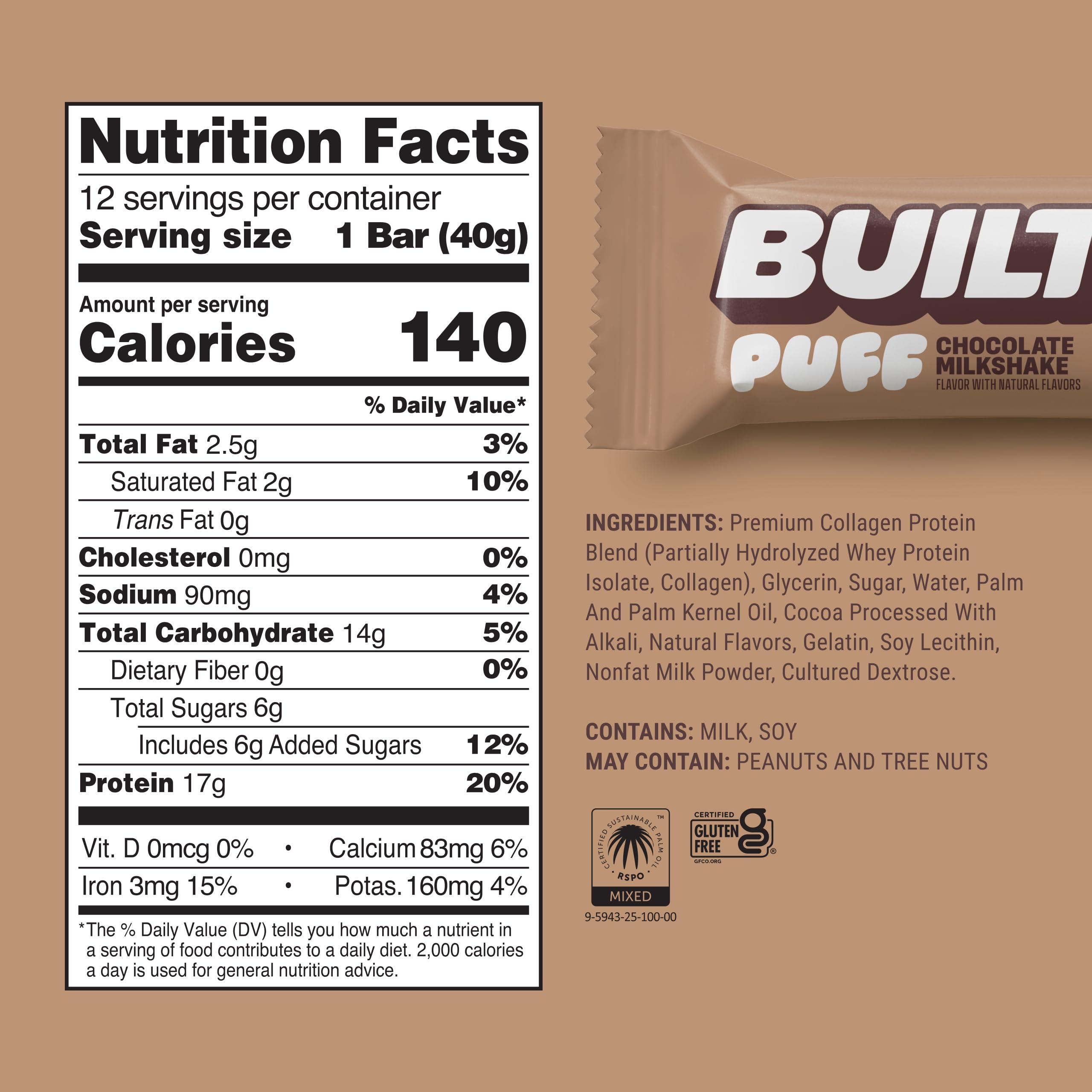 BUILT BAR PUFF textura suave de marshmallow, snack proteico delicioso.
