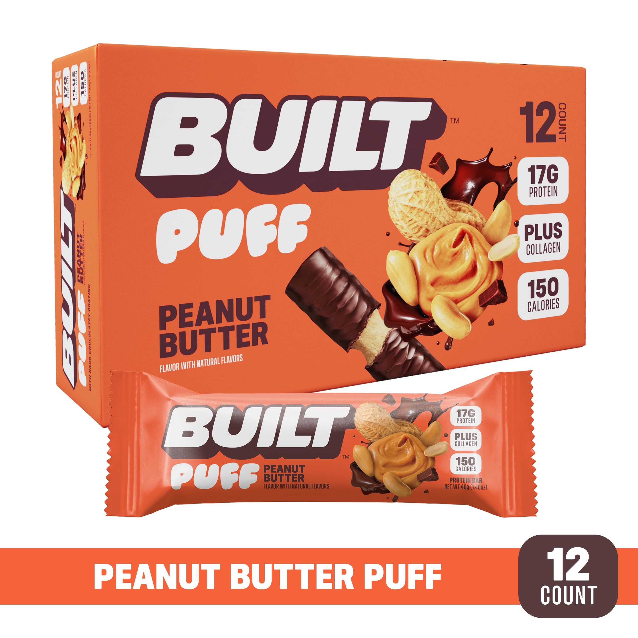 Barrita de chocolate con cobertura cremosa Built Bar Puffs para disfrutar sin culpa.