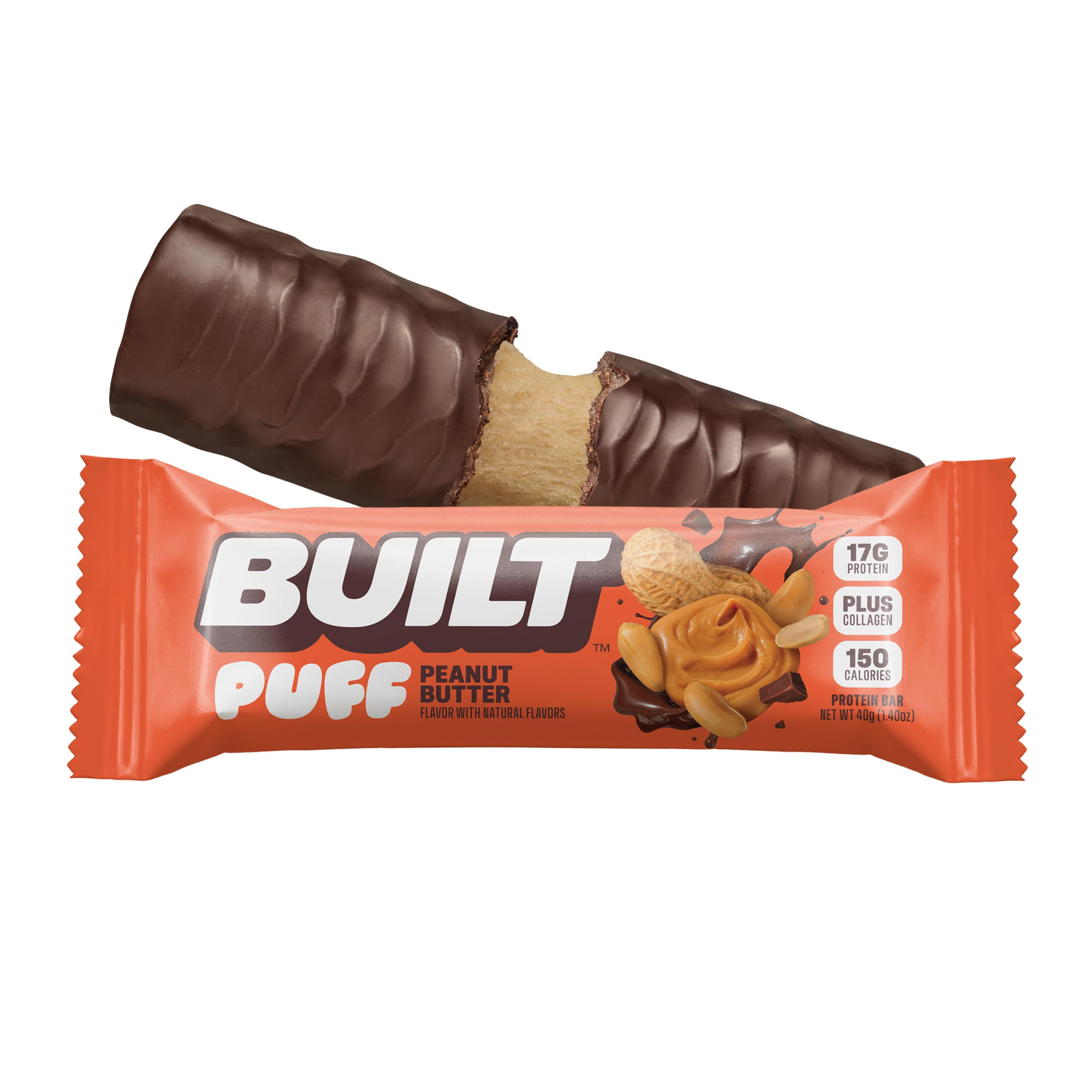 Barrita de energía Built Bar Puffs para entrenamiento y recuperación.