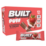 Built Bar Puffs fresas crema, merienda proteica deliciosa para después del entrenamiento