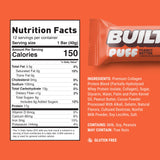 Presentación de 12 unidades Built Bar Puffs, snack práctico para la jornada.