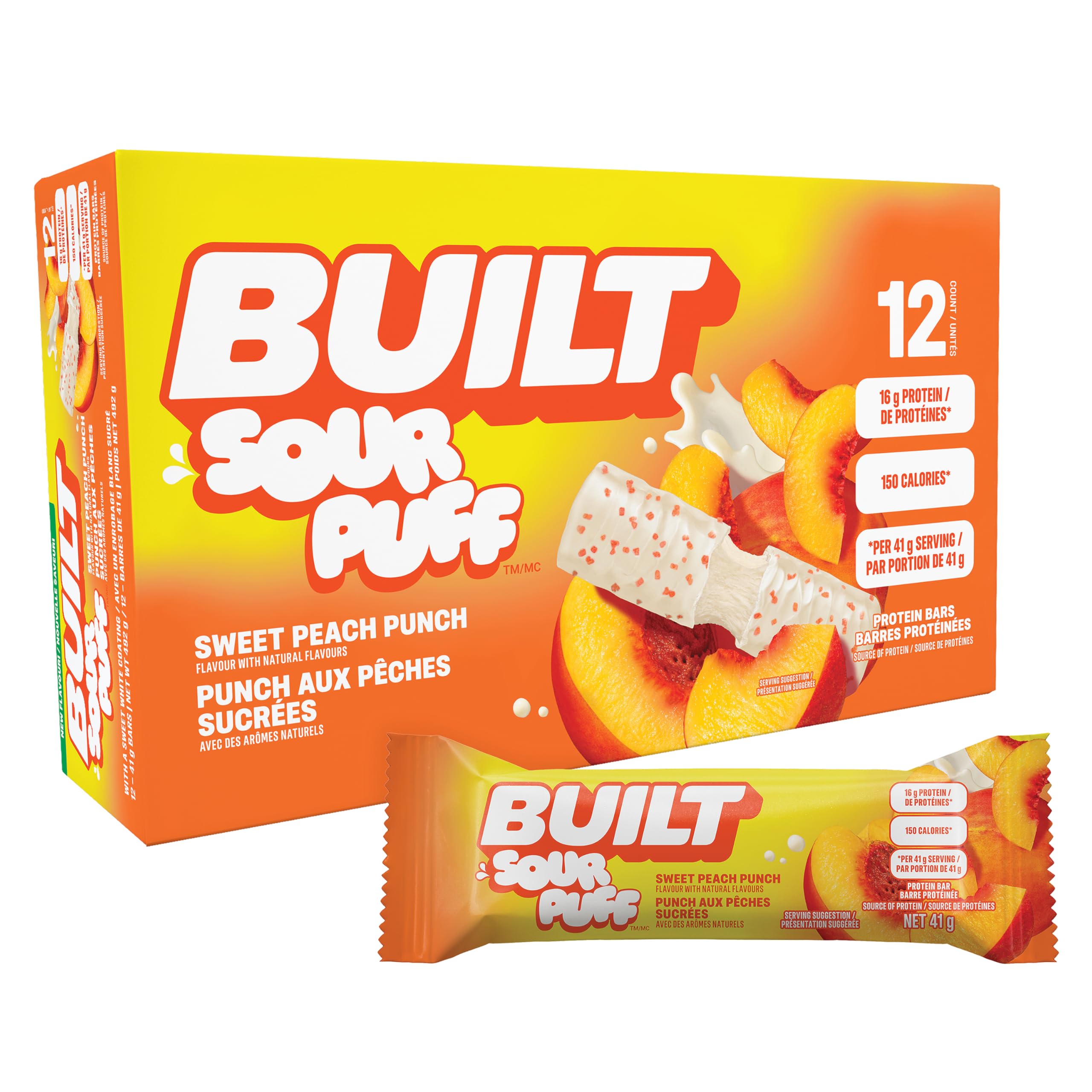 Built Bar Sour Puff barra proteica sabor durazno dulce para snack rápido