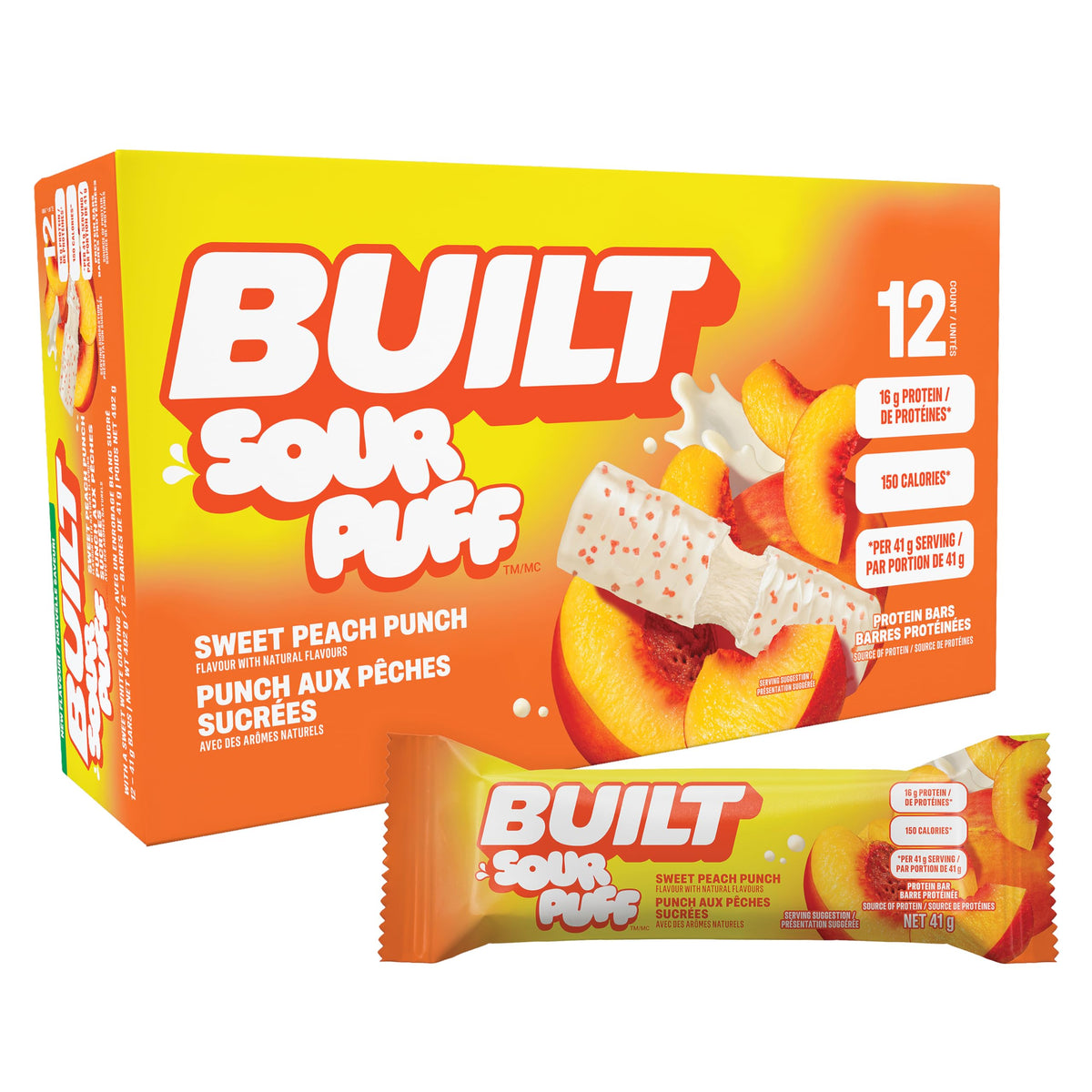 Built Bar Sour Puff barra proteica sabor durazno dulce para snack rápido