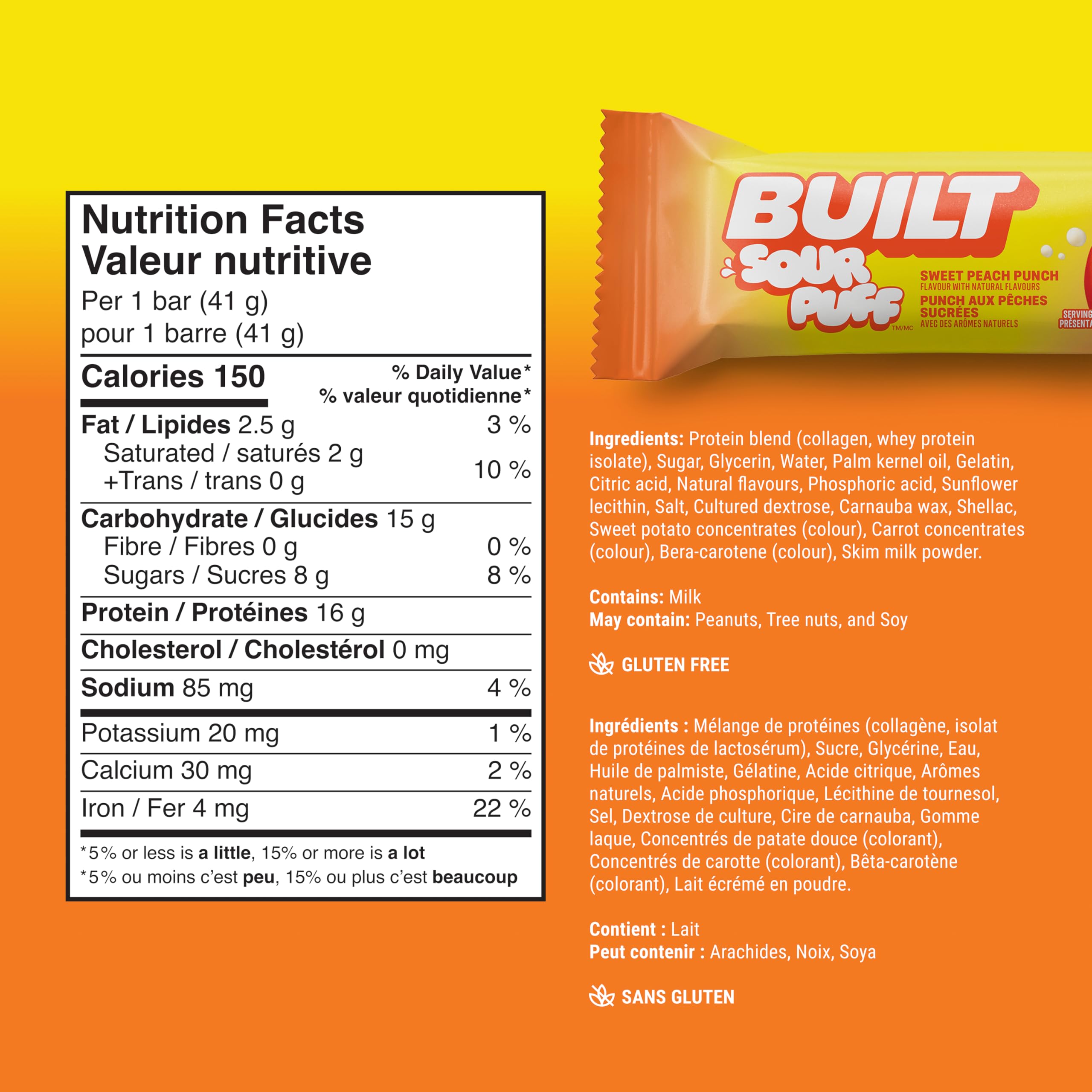 Textura suave estilo marshmallow en Built Bar Sour Puff para snack placentero