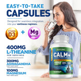 Built by Nature Calm+ ingredientes clave destacando L-Theanine y Magnesio