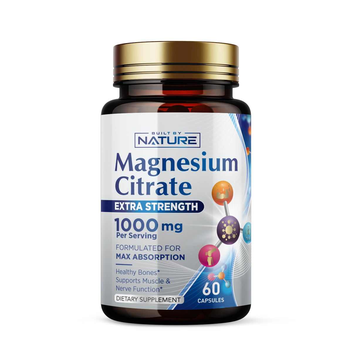 Built By Nature magnesio citrato 1000mg: cápsulas para soporte muscular.