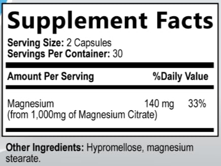Lista de ingredientes en etiqueta: magnesio citrato para absorción.