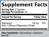Lista de ingredientes en etiqueta: magnesio citrato para absorción.