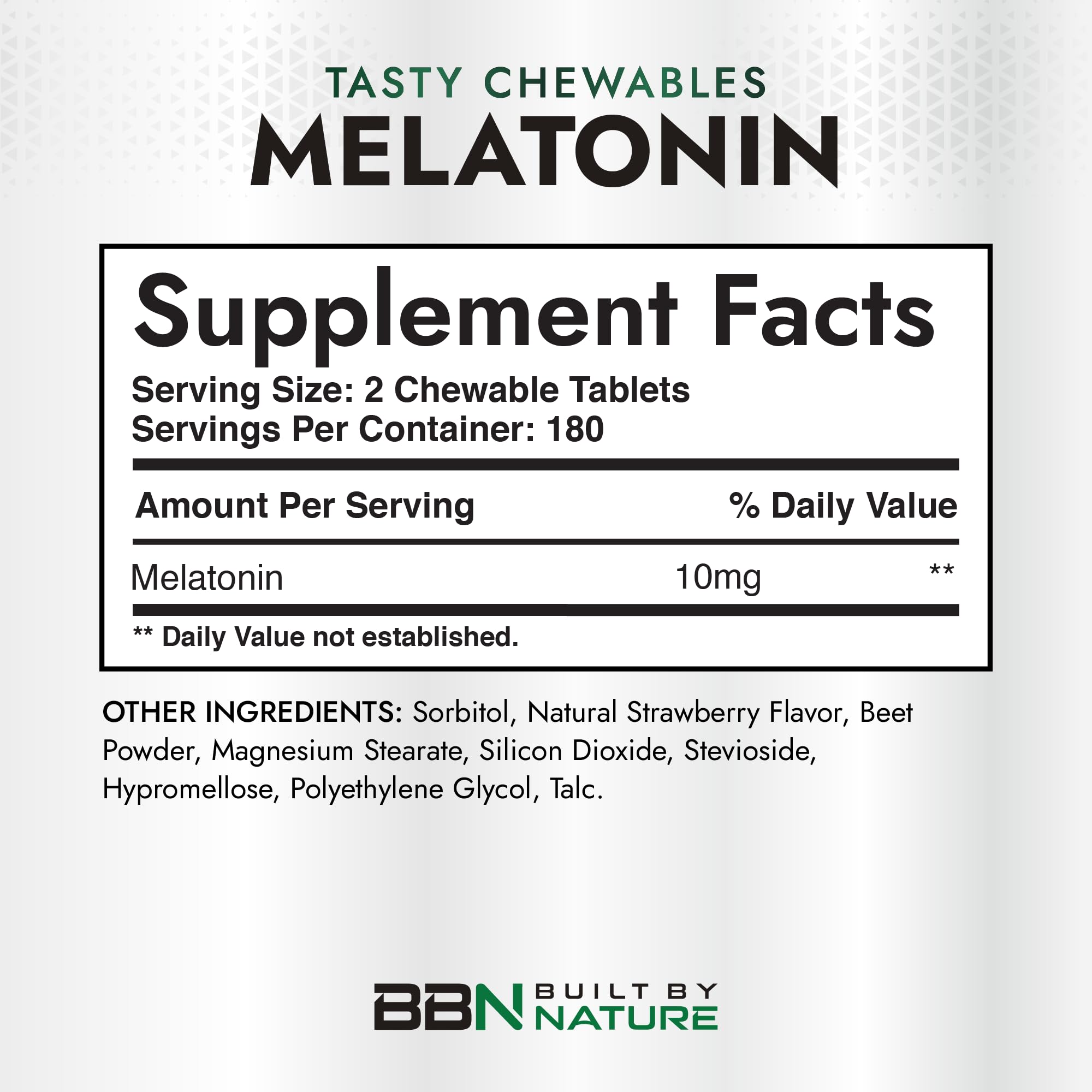 Built by Nature Melatonina 10 mg, 360 tabletas para larga duración.
