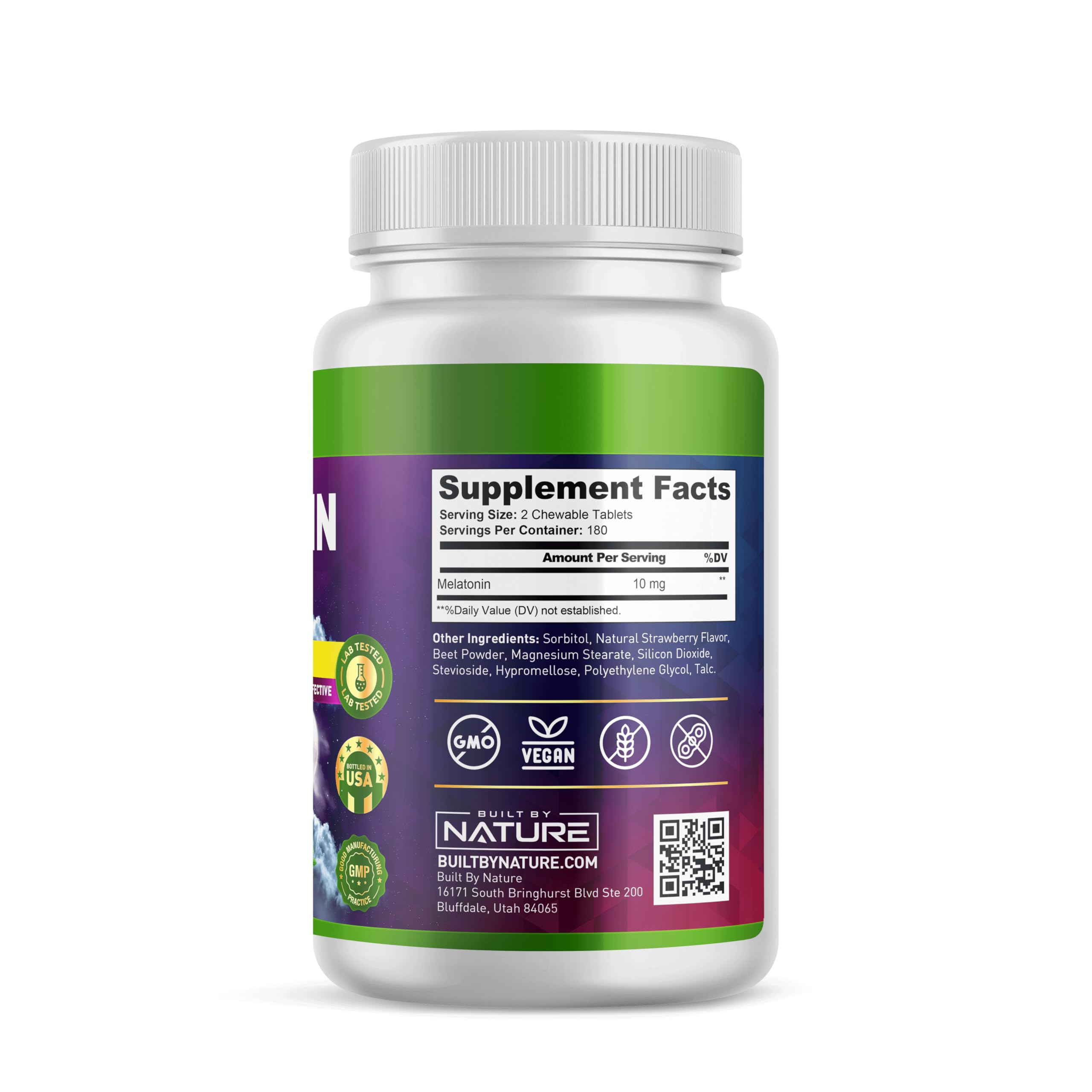 Built by Nature Melatonina 10 mg, sin necesidad de tragar cápsulas grandes.