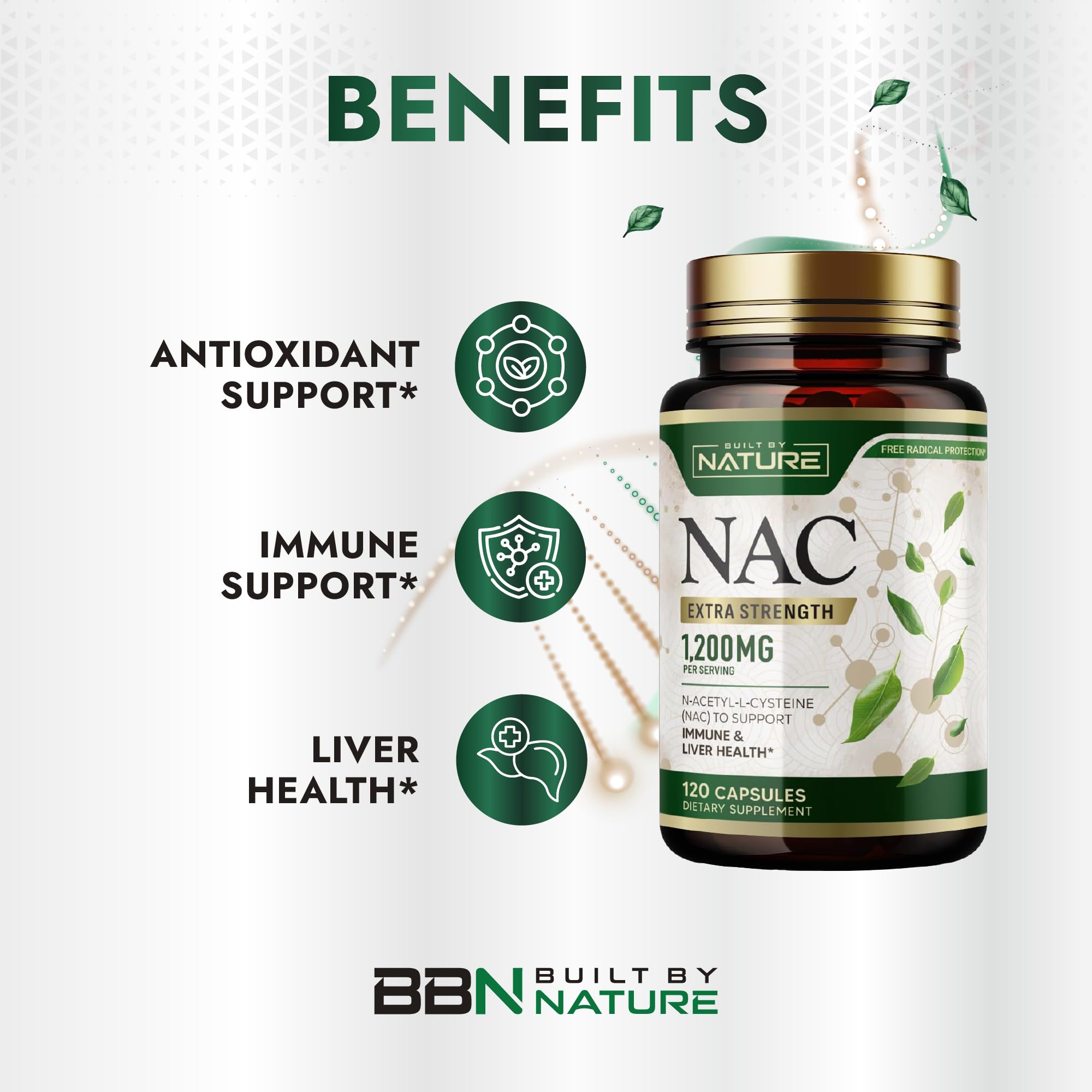 Built by Nature NAC, uso diario para salud hepática natural.