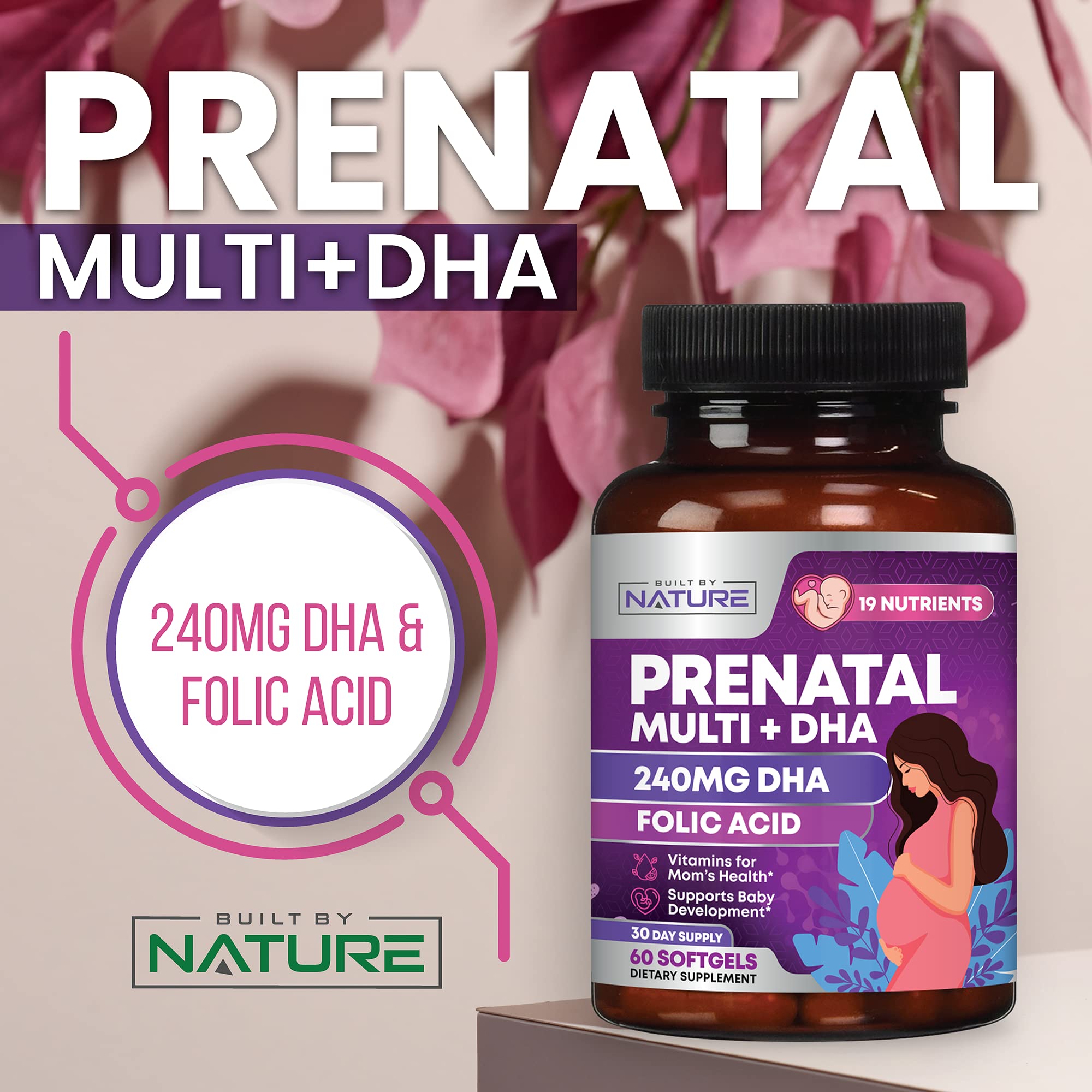 Built by Nature Prenatal: etiqueta con información de nutrientes clave