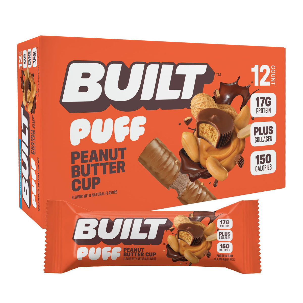 BUILT Bar Puff barra proteica mantequilla de cacahuate para entrenar
