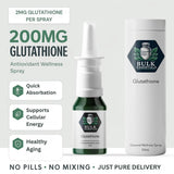 Etiqueta clara de Bulk Essentials Glutathione Spray con información del producto