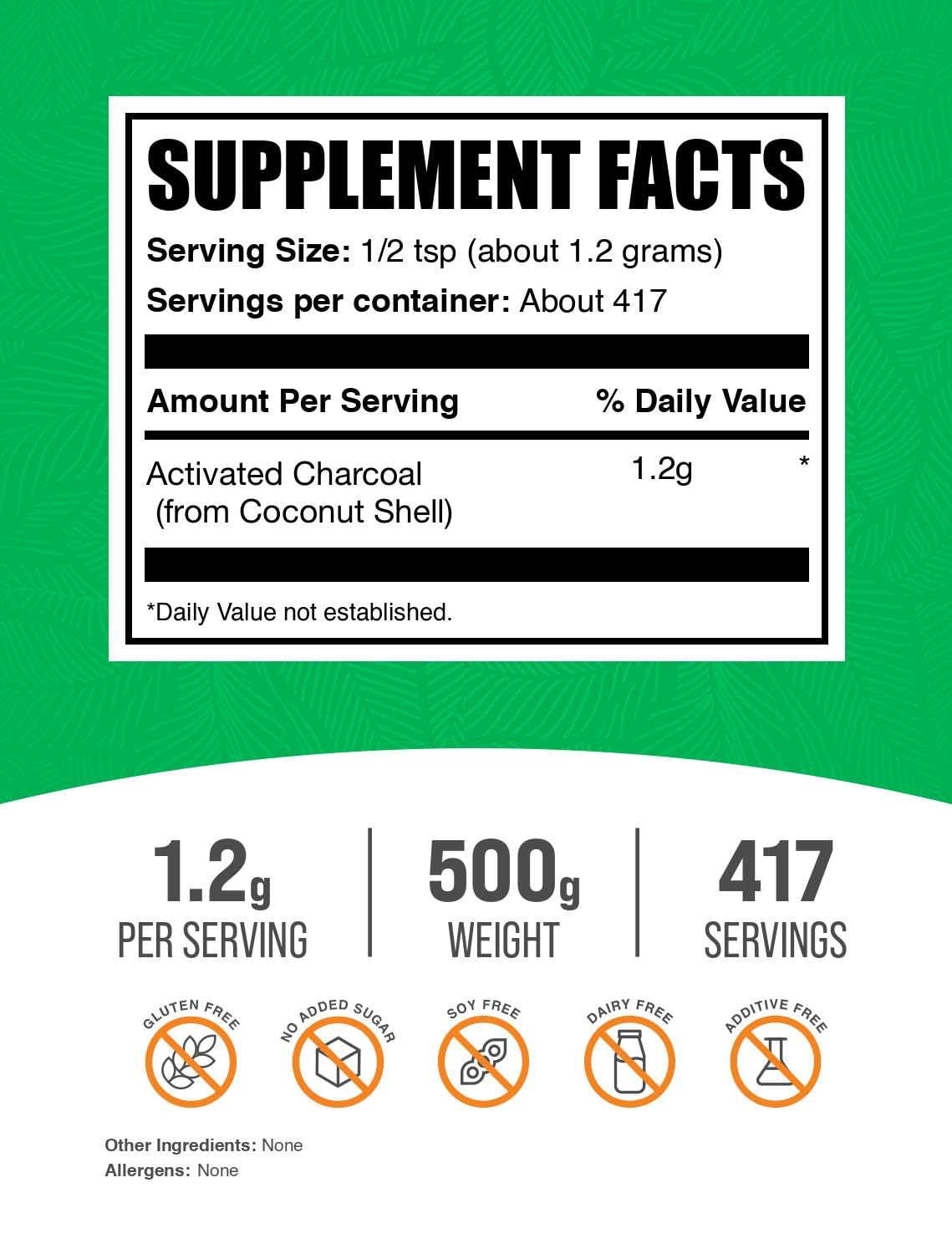 BulkSupplements carbon activado coco polvo textura fina para mezclas.