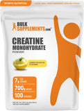 BulkSupplements Creatina Monohidrato polvo sabor limón italiano en envase, listo para entrenar