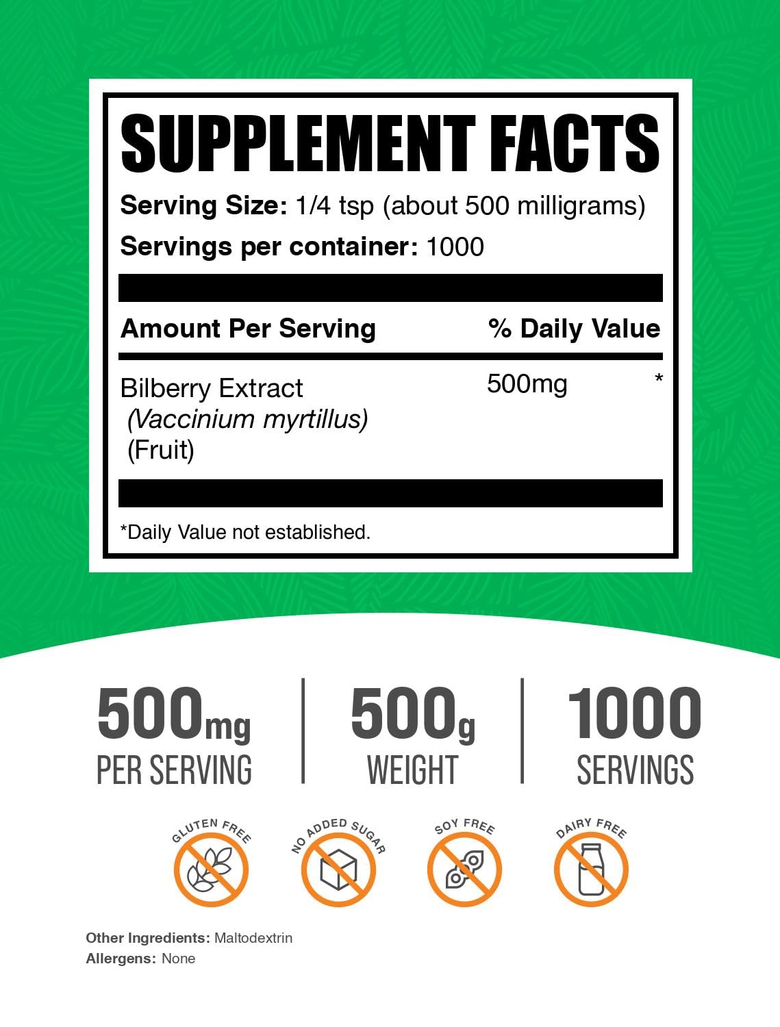BulkSupplements envase de polvo de extracto de arándano europeo para almacenamiento
