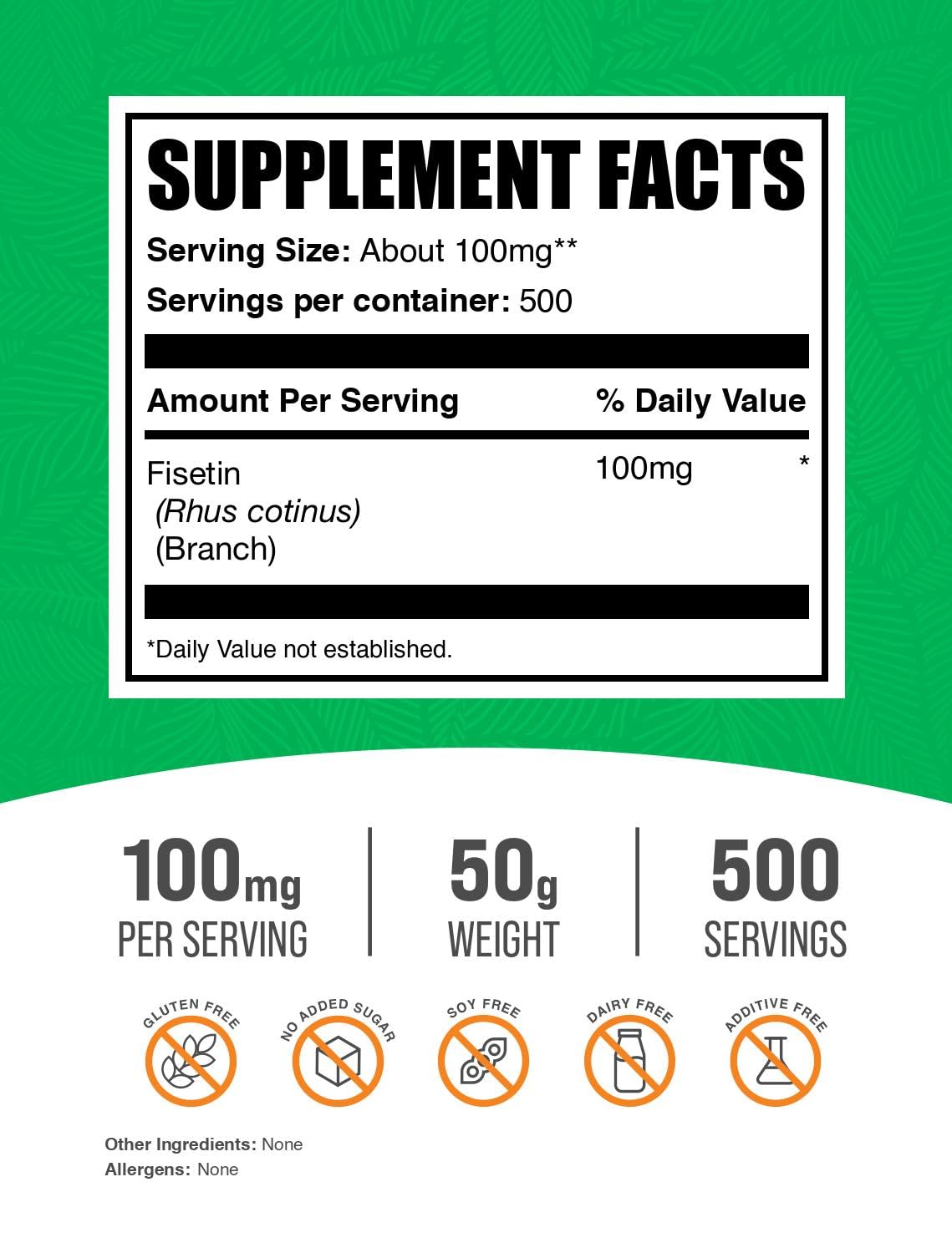 BulkSupplements Fisetina polvo, cuchara medidora para dosificación fácil.