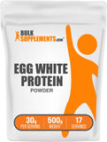 BulkSupplements claras de huevo en polvo, envase de 500 g para batidos.
