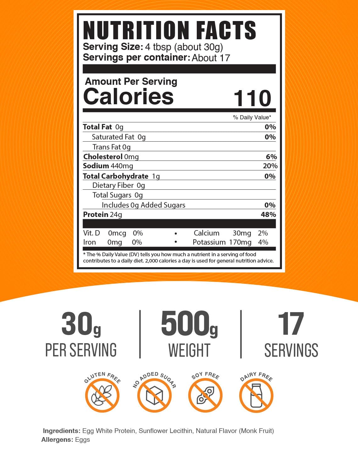 BulkSupplements polvo de claras sin sabor para mezclas neutras.