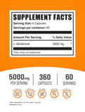 BulkSupplements L-Glutamina cápsulas etiqueta nutricional sin gluten