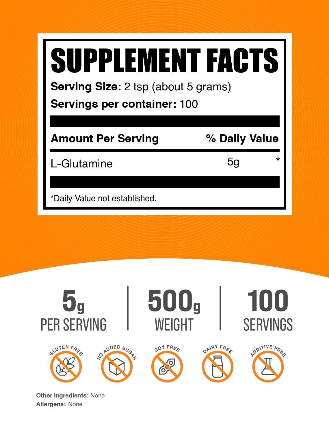 BulkSupplements L-Glutamine para recuperación muscular, polvo versátil.