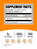 BulkSupplements L-Glutamine para recuperación muscular, polvo versátil.