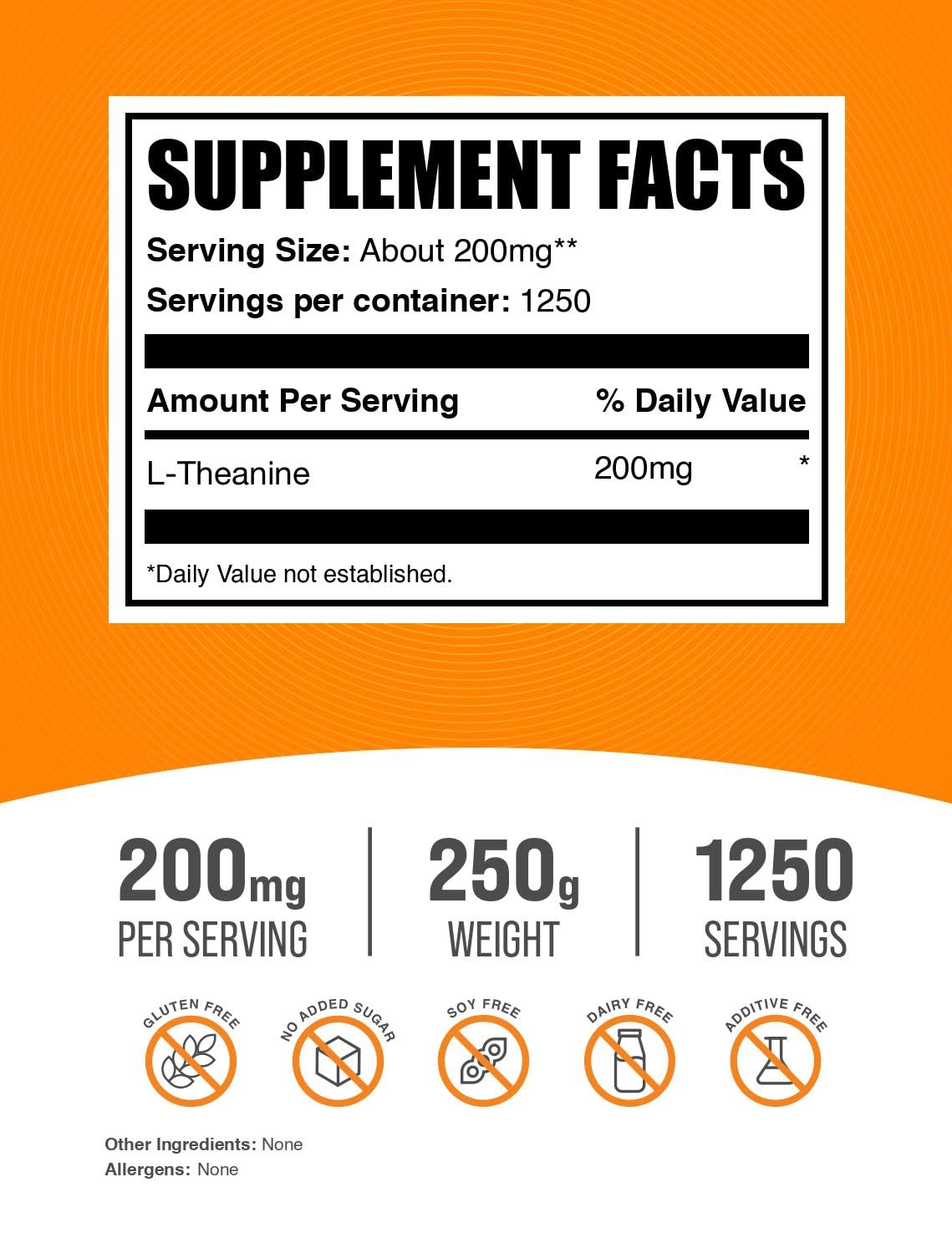 BulkSupplements L-Theanine, medidor de porciones para una dosificación estable.