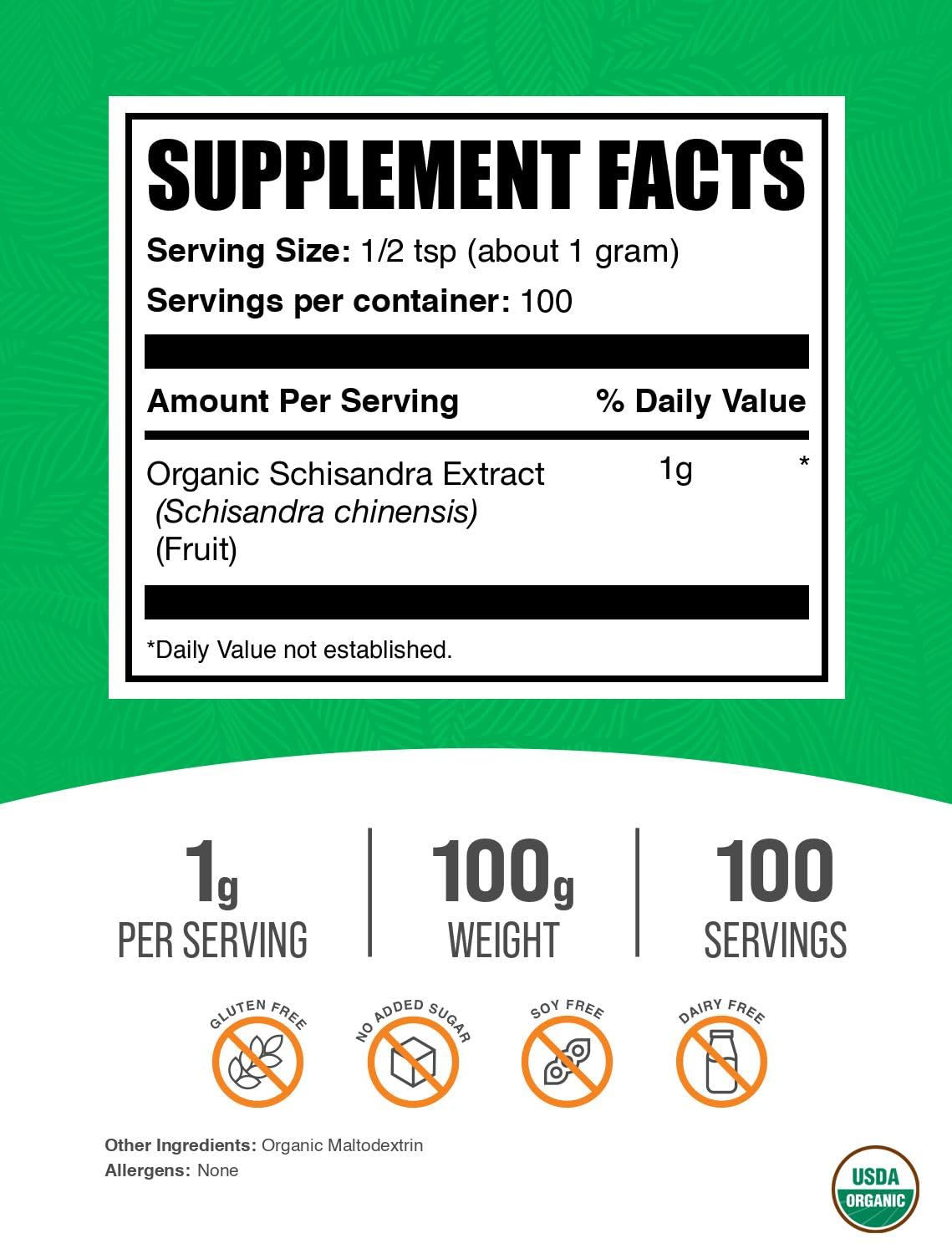 BulkSupplements Schisandra polvo con cuchara medidora para dosificación fácil