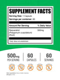 BulkSupplements Resveratrol con etiqueta original, fácil de identificar para uso diario.