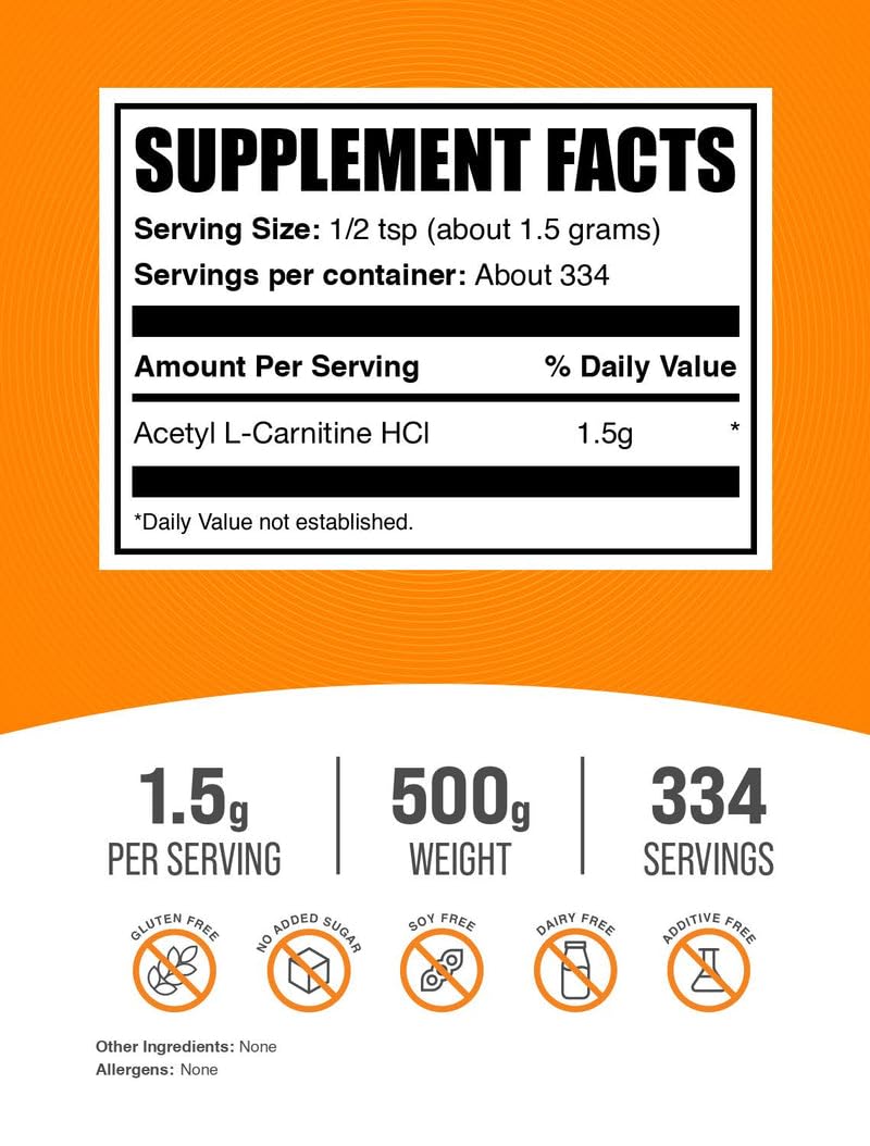 Cuchara medidora de Bulksupplements Acetil L-Carnitina para dosis diarias.
