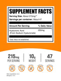 Bulksupplements ácido hialuronico polvo envase 10 g, fácil de medir.