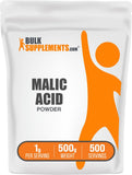 BulkSupplements Ácido Málico en polvo, porción de 1 g para batidos diarios.