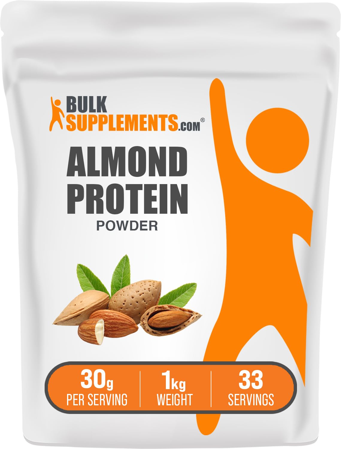 BulkSupplements proteína de almendra: polvo para batidos, opción vegana y sin gluten.