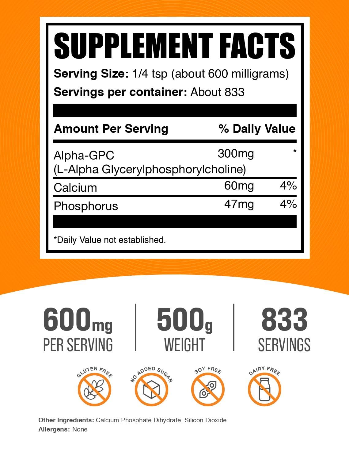 BulkSupplements Alpha GPC medidor de cuchara para dosificar fácilmente.