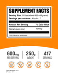 Bulksupplements Alpha Lipoic Acid powder, porción de 600 mg para una dosis clara.